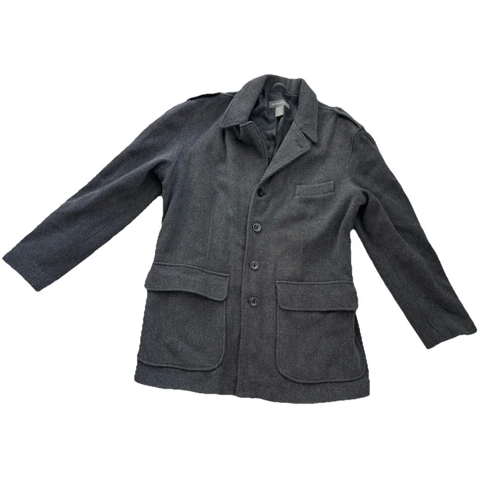 Vintage Y2K Banana Republic Pea Coat Jacket Men’s Medium Gray‎ Wool Blend